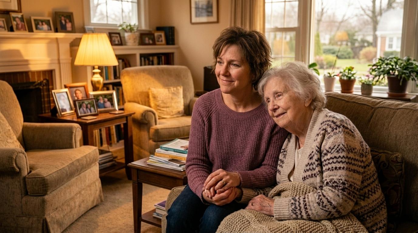 A caregiver supporting a senior at home